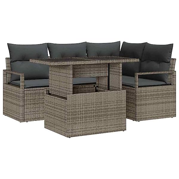 vidaXL 5-Teiliges Garten-Sofaset mit Kissen in Grau aus Poly Rattan 3357552 günstig online kaufen