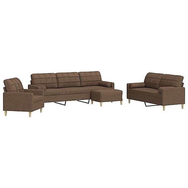 vidaXL Sofa 4-tlg. Sofagarnitur mit Fußhocker & Dekokissen Braun Stoff günstig online kaufen