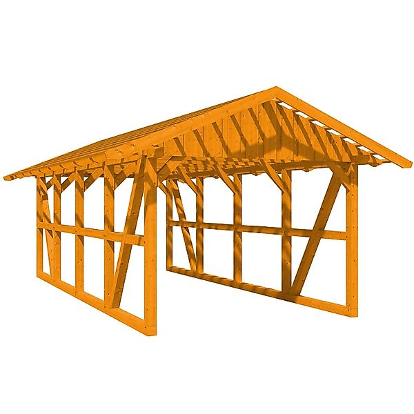 Skan Holz Carport Schwarzwald mit Dachlattung 424 x 772 cm Eiche günstig online kaufen