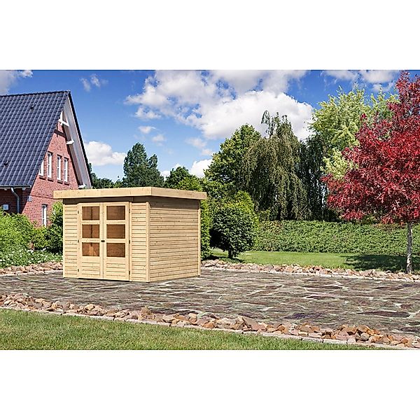 Karibu Holz-Gartenhaus Boras Natur Flachdach Unbehandelt 238 cm x 242 cm günstig online kaufen