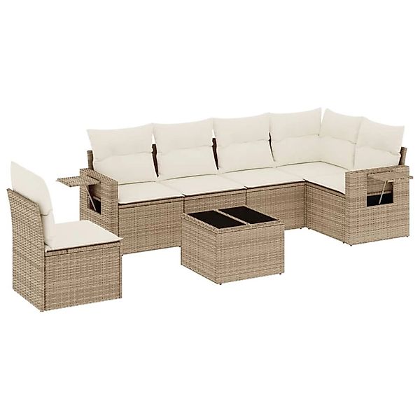 vidaXL 7-Tlg Garten-Sofagarnitur mit Kissen Beige Poly Rattan 3252575 günstig online kaufen