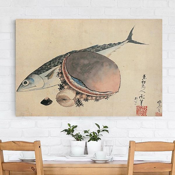 Leinwandbild Kunstdruck - Querformat Katsushika Hokusai - Makrele und Seemu günstig online kaufen