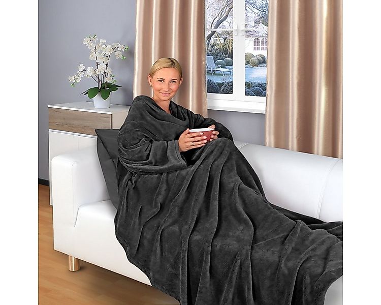 Wohndecke - flauschige tragbare Kuscheldecke mit Ärmeln und Fußtasche - TV günstig online kaufen