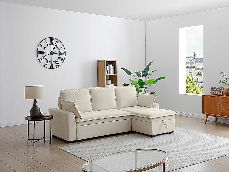 Ecksofa mit Schlaffunktion & Bettkasten – Stoff – Offwhite – ZAKILA günstig online kaufen