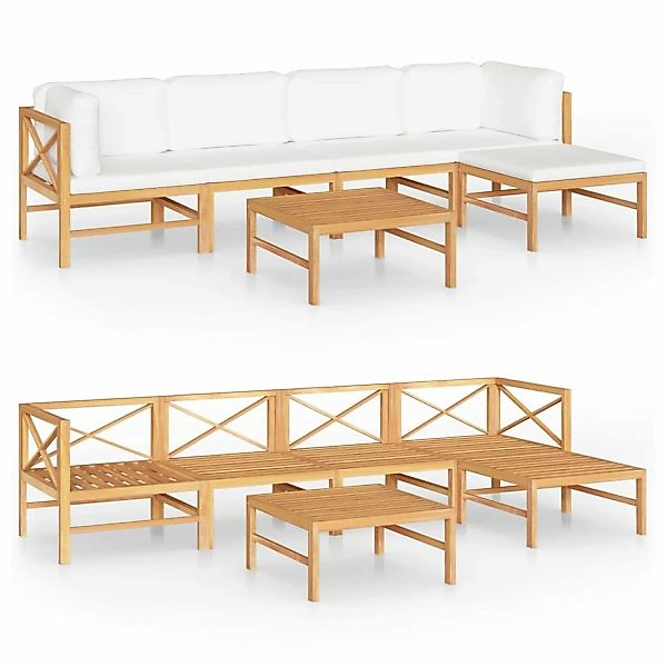 6-tlg. Garten-lounge-set Mit Creme Kissen Massivholz Teak günstig online kaufen