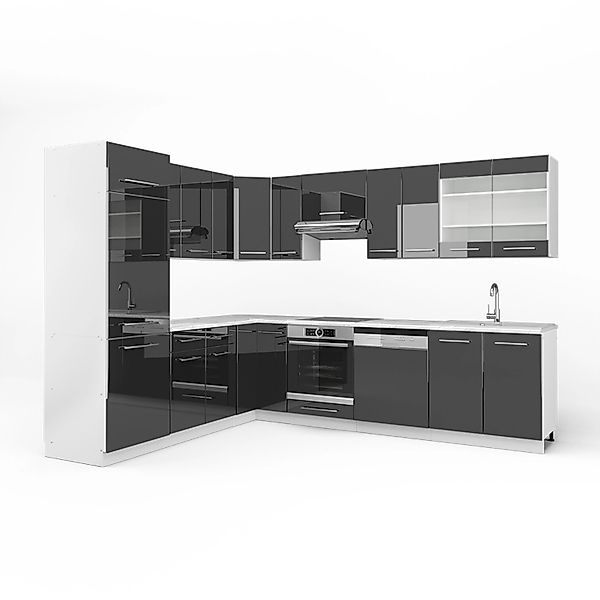 Vicco Fame-Line Eckküche Anthrazit 227 x 60 cm ohne Arbeitsplatte günstig online kaufen