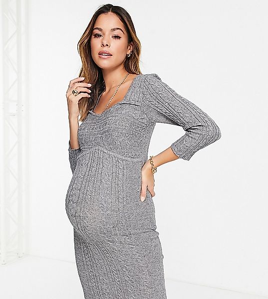 Mamalicious Maternity – Midi-Bodycon-Strickkleid in Grau günstig online kaufen
