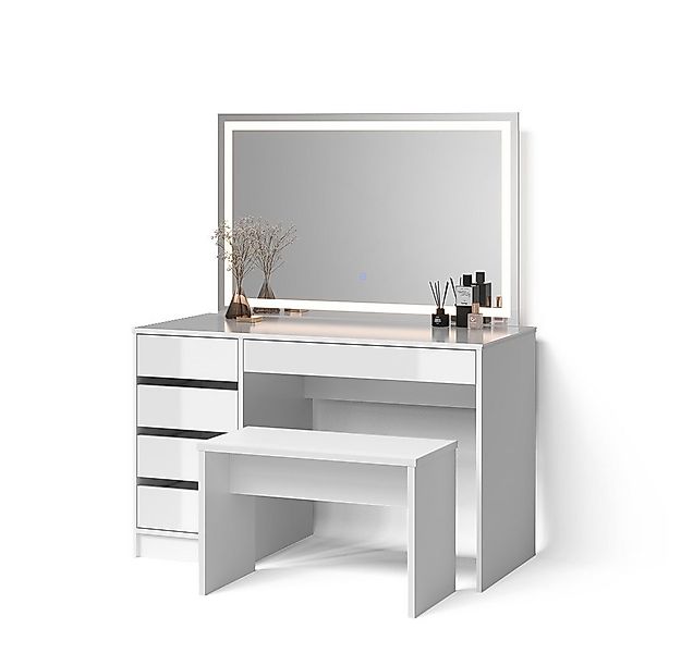 Livinity® Schminktisch Imola, Weiß, mit LED-Spiegel und Bank (2-St) günstig online kaufen