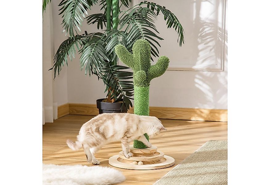 PawHut Kratzbaum Kaktus Kiefernholz Sisal Seil Kratzstamm mit Holzkugel-Kat günstig online kaufen