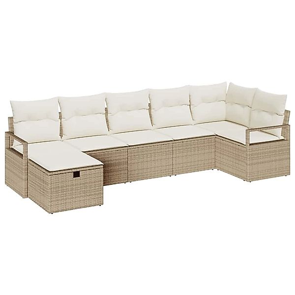 vidaXL 7-Tlg Garten-Sofagarnitur mit Kissen Beige Poly Rattan 3360532 günstig online kaufen