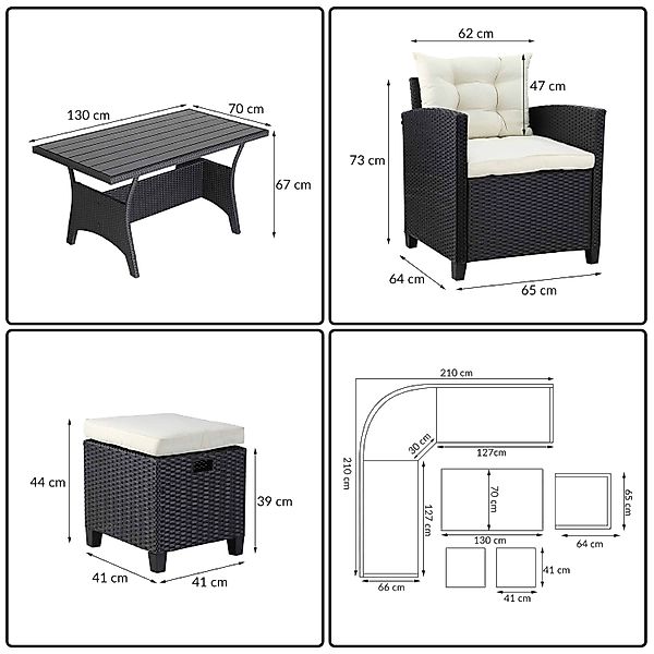 Casaria Gartenlounge-Set Porto, (5-tlg), Polyrattan WPC günstig online kaufen