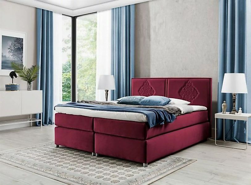 Fun Möbel Boxspringbett Schlafzimmerbett DAMIANO DELUX in Stoff Bordeaux (1 günstig online kaufen