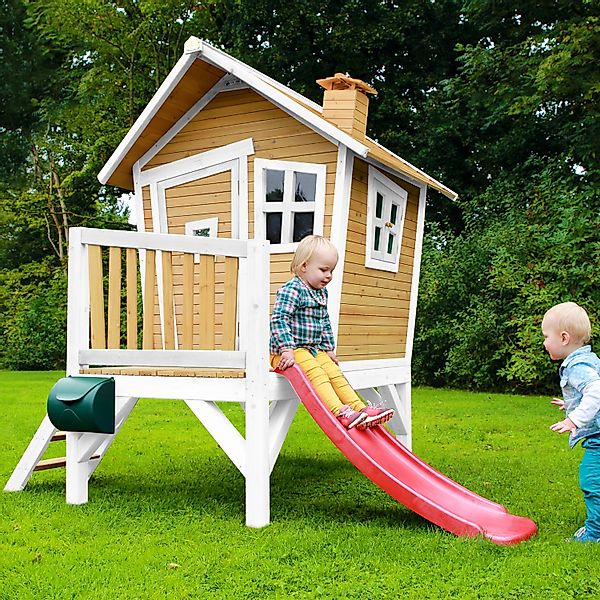 Axi Robin Spielhaus Braun - Weiß mit Lila Rutsche 177 x 264 x 203 cm günstig online kaufen