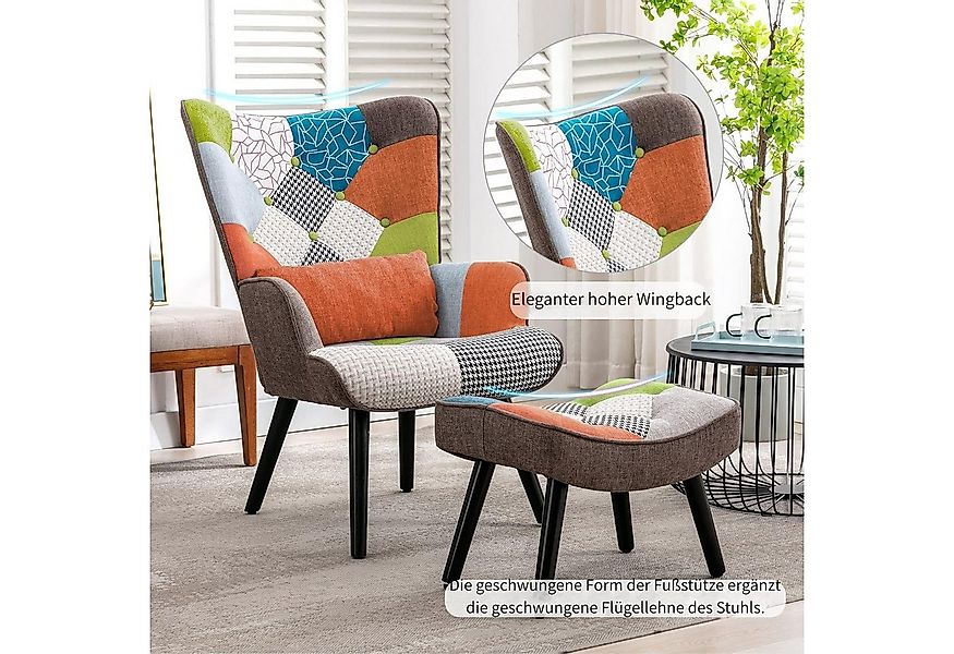 HomeMiYN Ohrensessel Relaxsessel Lehnstühle Patchwork Ohrensessel mit Hocke günstig online kaufen