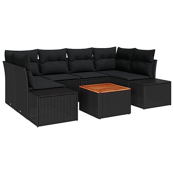 vidaXL Loungesofa 7-tlg. Garten-Sofagarnitur mit Kissen Schwarz Poly Rattan günstig online kaufen