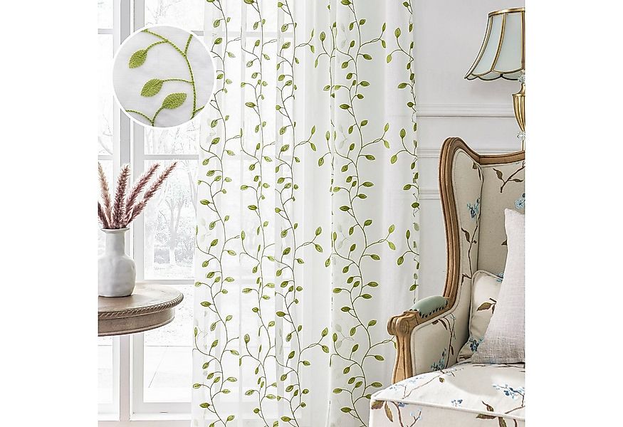 Qelus Vorhang Weiß Transparent mit Blattstickerei für Stabtasche, 2st Voile günstig online kaufen