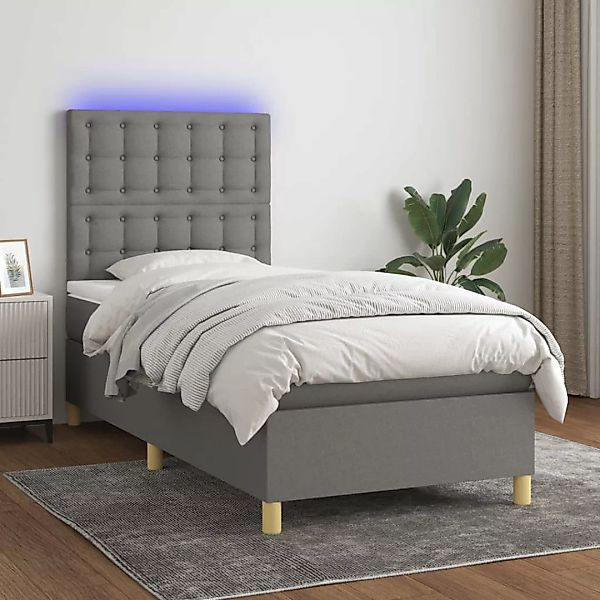 Vidaxl Boxspringbett Mit Matratze & Led Dunkelgrau 80x200 Cm Stoff günstig online kaufen