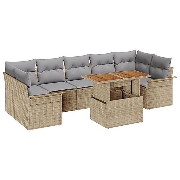 vidaXL Loungesofa 8-teiliges Garten Sofa Set mit Kissen Beige Poly Rattan, günstig online kaufen