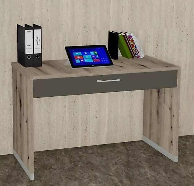 Büromöbel MANKAWORK 1.1B Quarzgrau-Eiche Schreibtisch 125 cm Homeoffice Hei günstig online kaufen