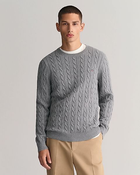 Gant Strickpullover "COTTON CABLE C-NECK" mit Wappen-Logostickerei auf der günstig online kaufen