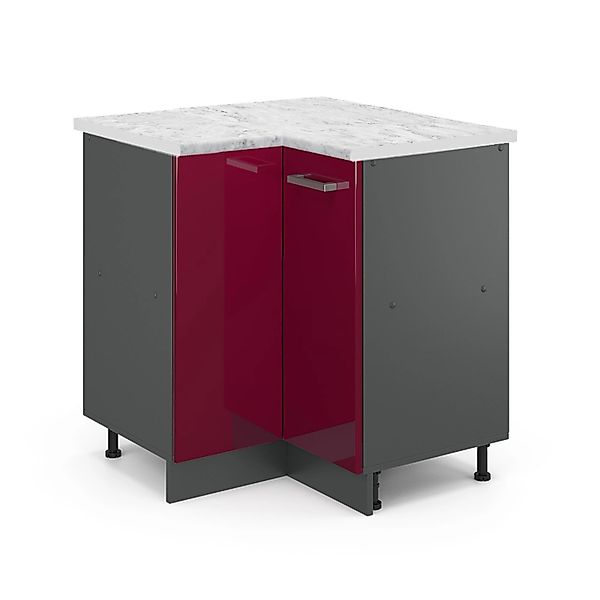 Vicco Eckunterschrank R-Line Bordeaux Hochglanz/Anthrazit 76 cm AP Marmor günstig online kaufen