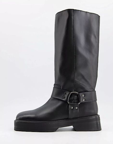 ASOS DESIGN – Chilli – Schwarze, kniehohe Stiefel aus hochwertigem Leder mi günstig online kaufen