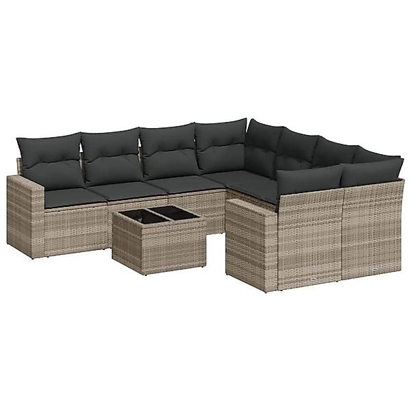 vidaXL 9-Tlg Garten-Sofagarnitur mit Kissen Hellgrau Poly Rattan 3251099 günstig online kaufen