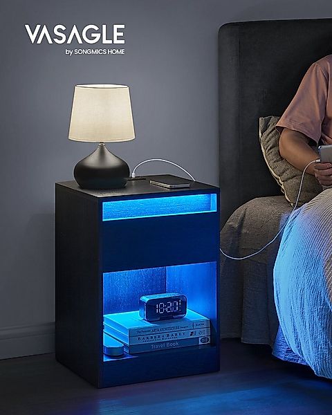 VASAGLE Nachttisch (1-St), mit einstellbarer LED-Beleuchtung, Beistelltisch günstig online kaufen