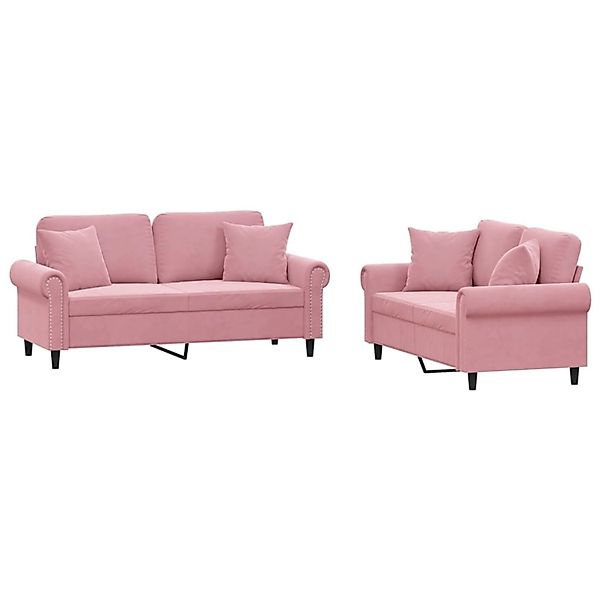 vidaXL 2-Tlg Sofagarnitur mit Kissen Rosa Samt 3202233 günstig online kaufen