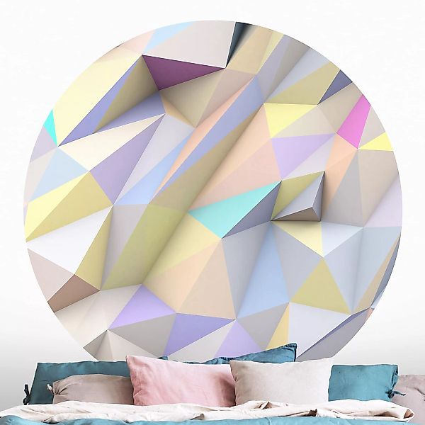 Runde Fototapete selbstklebend Geometrische Pastell Dreiecke in 3D günstig online kaufen