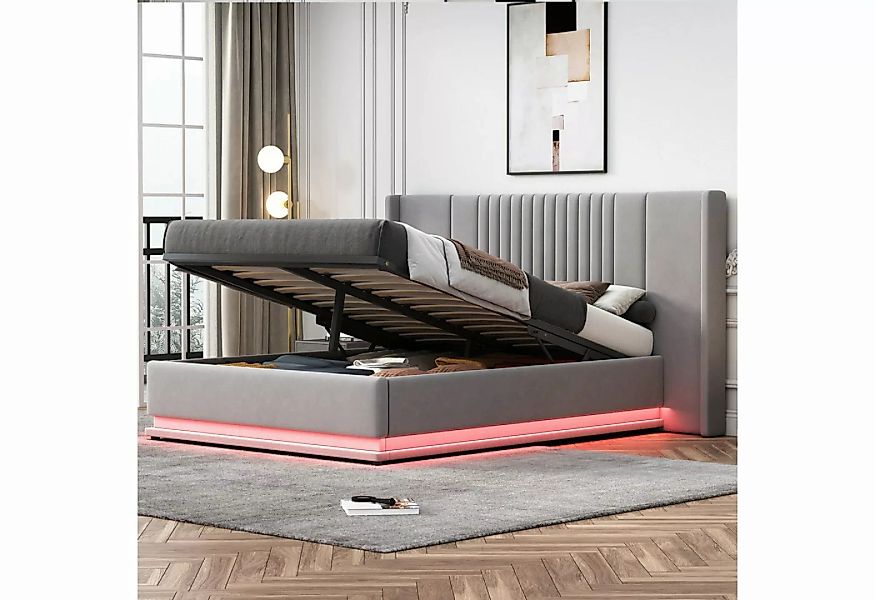 OKWISH Polsterbett Stauraumbett Doppelbett, mit verlängertem Kopfteil und R günstig online kaufen