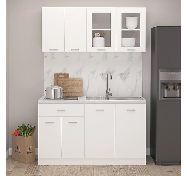 vidaXL Küchenzeile, 4-tlg. Küchenzeile Weiß Holzwerkstoff günstig online kaufen