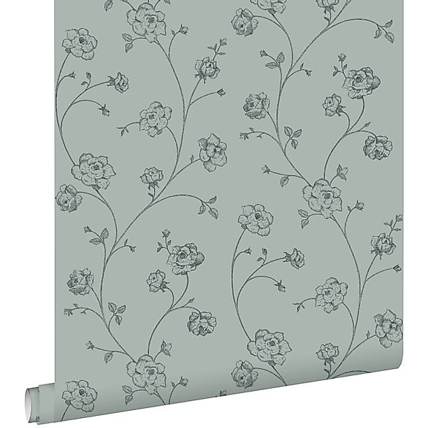 ESTAhome Tapete Toile De Jouy Rosen Graugrün 53 Cm X 1005 Cm 139314 günstig online kaufen