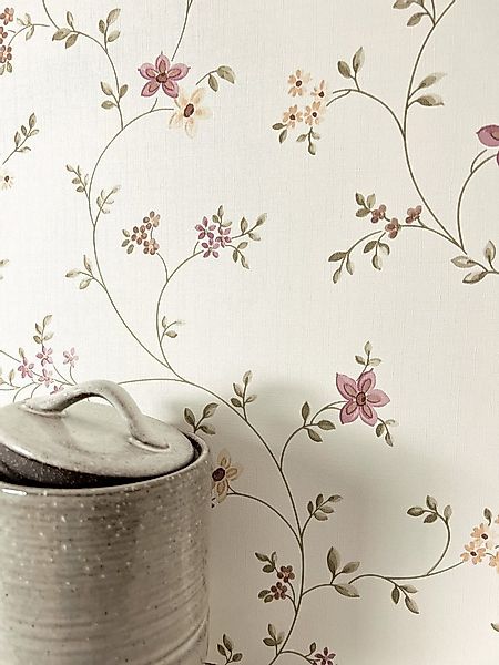Newroom Vliestapete Eveline Tapete Blumentapete Blumen,Blätter,Zweige, Weiß günstig online kaufen
