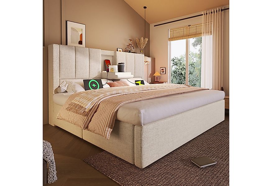 TavilaEcon Boxspringbett Hydraulisches Polsterbett mit verstecktem Becherha günstig online kaufen