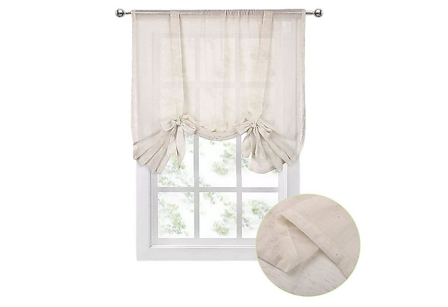 Rosnek Bindegardine Raffrollo Raffgardine Leinenoptik Stangendurchzug Rollg günstig online kaufen