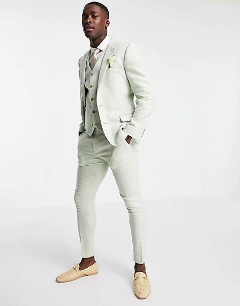 ASOS DESIGN Wedding – Superenge Twill-Anzughose aus Wollmischung in Pastell günstig online kaufen