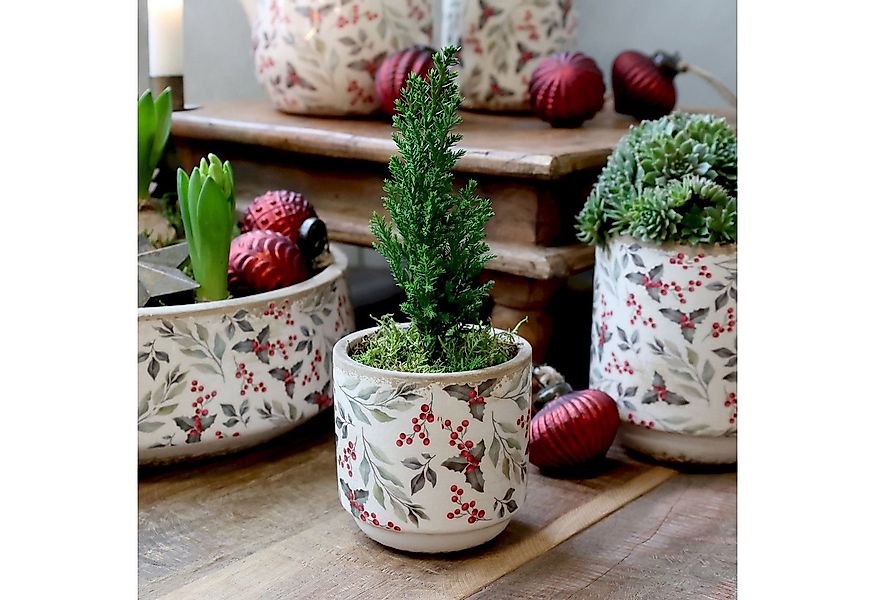 Chic Antique Übertopf Übertopf mit Blättern und Beeren Motiv, H10/D10 cm cr günstig online kaufen