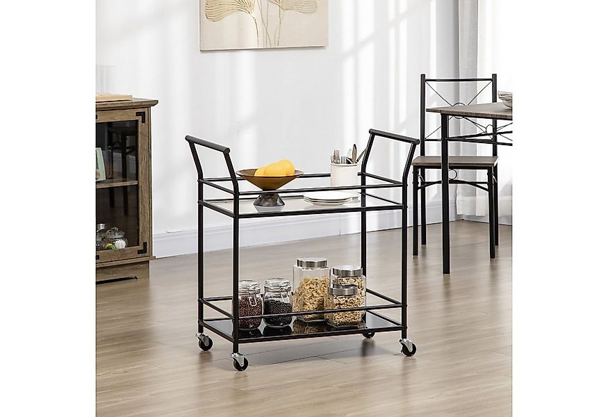 HOMCOM Servierwagen Rollwagen mit 4 Rollen, 2 Ablagen und Griffen, (Küchent günstig online kaufen