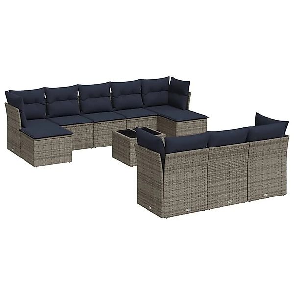 vidaXL 11-Tlg Gartensofa-Set mit Kissen Grau Polyrattan 3218341 günstig online kaufen
