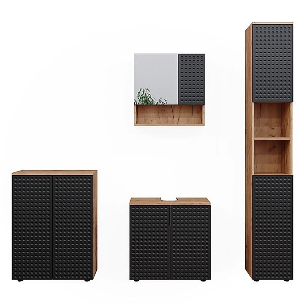 Vicco Badmöbel-Set Irma Goldkraft Eiche/Anthrazit 4 Teile mit Hochschrank u günstig online kaufen