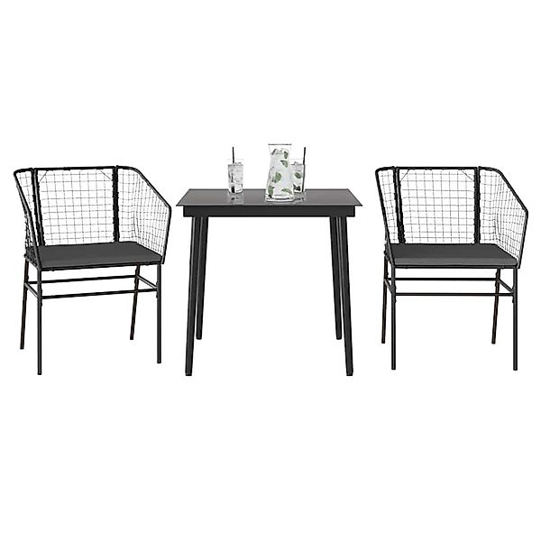 vidaXL 3-Tlg Garten-Essgruppe mit Kissen Schwarz Poly Rattan Glas 3334499 günstig online kaufen