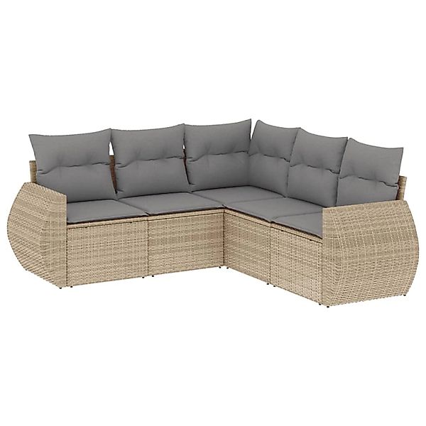 vidaXL 5-Tlg Garten-Sofagarnitur mit Kissen Beige Poly Rattan 3221348 günstig online kaufen