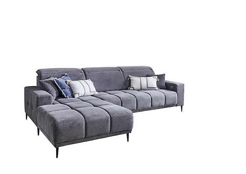 Iwaniccy Wohnlandschaft 3x Kopfteilverstellung, Federkern, Cord grau - 286x günstig online kaufen