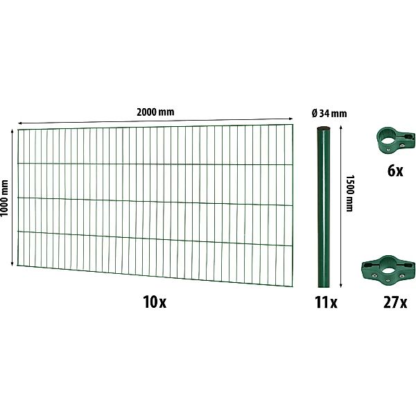 Floraworld Einstabmatten-Zaunset Classic Grün 100 cm x 2000 cm günstig online kaufen