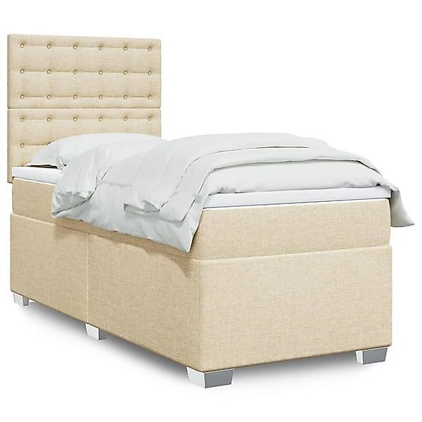 vidaXL Boxspringbett, Boxspringbett mit Matratze Creme 90x200 cm Stoff günstig online kaufen