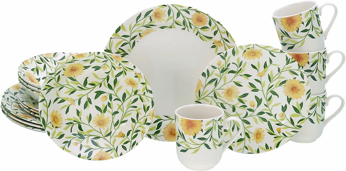 CreaTable Kombiservice "Amarilla, Kombi-Service 16-tlg" Blumendekor, Blätte günstig online kaufen