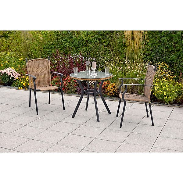 Merxx Roma Gartenmöbel-Set 3-tlg. Gartentisch Rund Ø 70 cm Natur günstig online kaufen