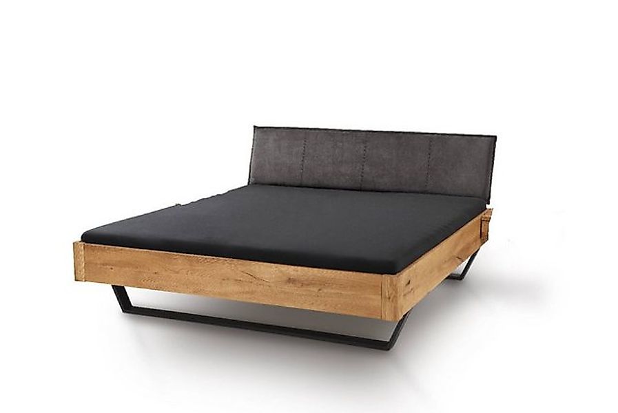 TPT Möbel Massivholzbett Premium, Wildeiche mit Metallkufen und Stoffkopfte günstig online kaufen