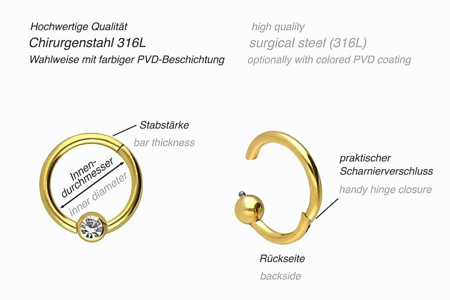 PIERCINGLINE Nasenpiercing Chirurgenstahl Segmentring Clicker KRISTALL günstig online kaufen